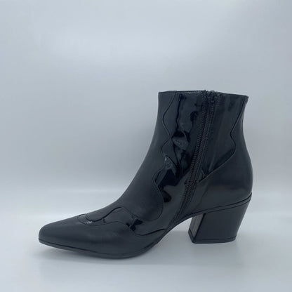 Black Patent Leather Ankle Boot with Chunky Heel