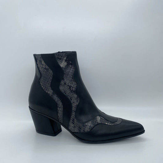 Black Textured Ankle Boot with Chunky Heel