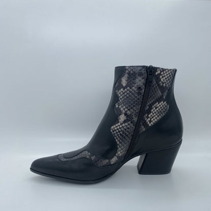 Black Textured Ankle Boot with Chunky Heel