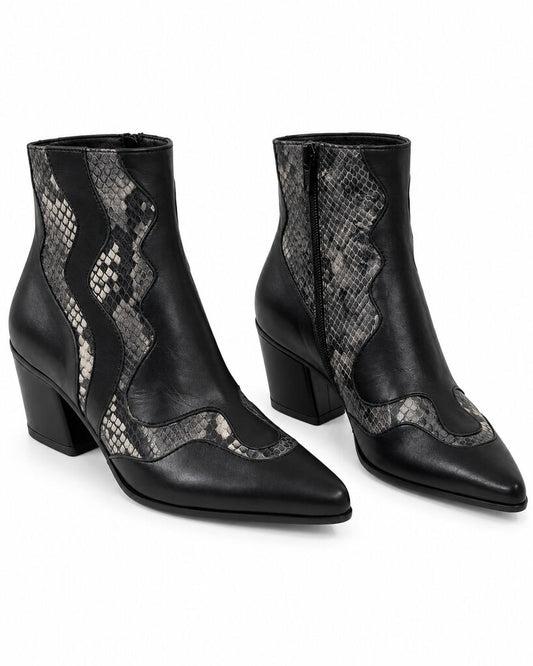 Black Textured Ankle Boot with Chunky Heel