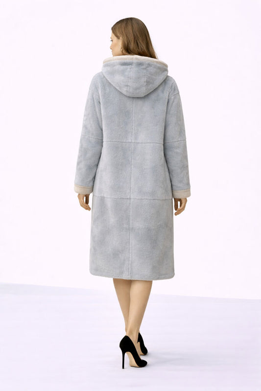 Light Beige Reversible Coat with Hood