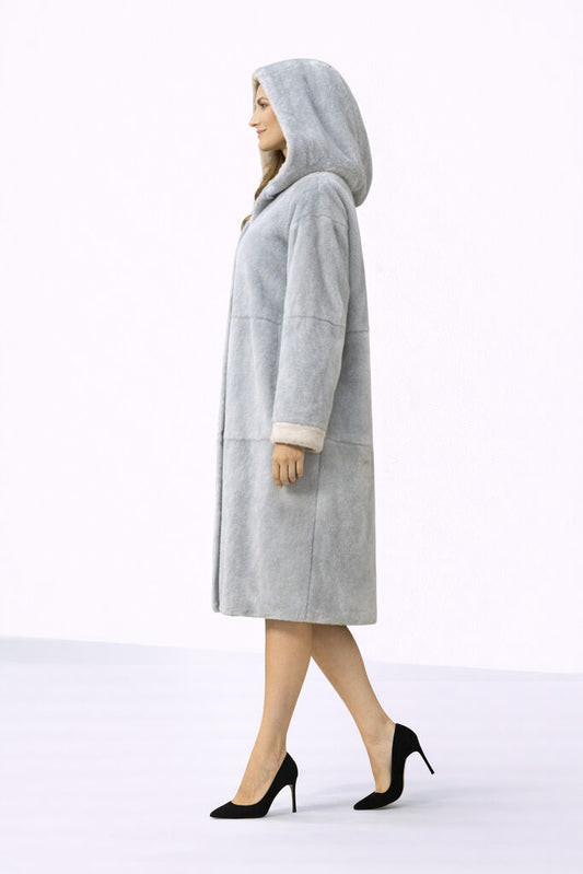 Light Beige Reversible Coat with Hood