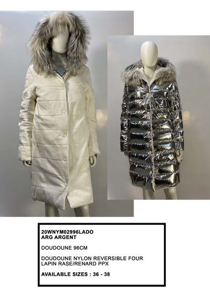 Silver Reversible Nylon Coat with Fur Hood
