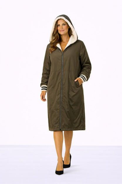 Reversible Army Green Fur Coat with Hood