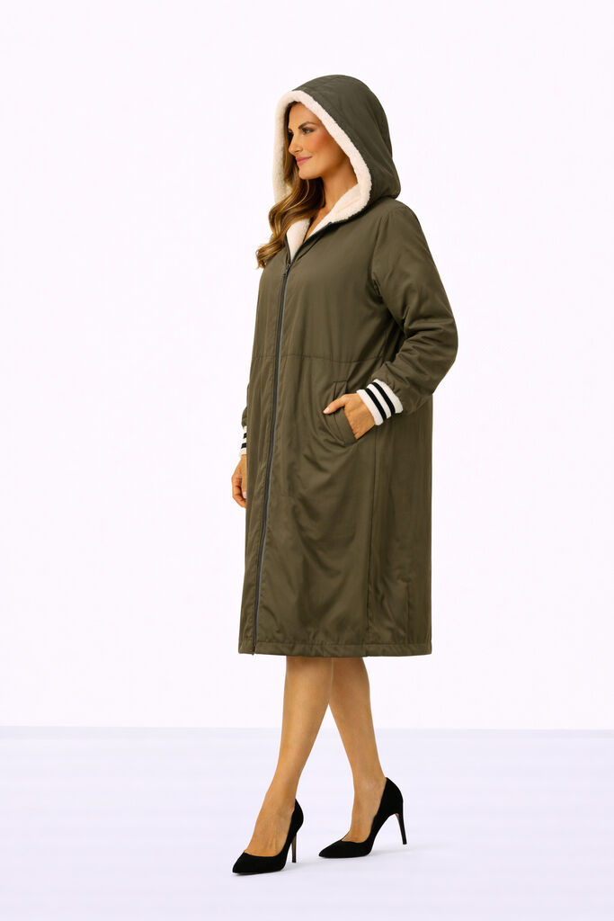 Reversible Army Green Fur Coat with Hood