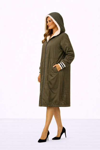 Reversible Army Green Fur Coat with Hood