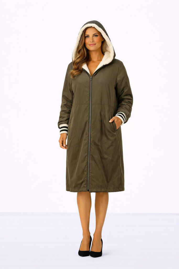 Reversible Army Green Fur Coat with Hood