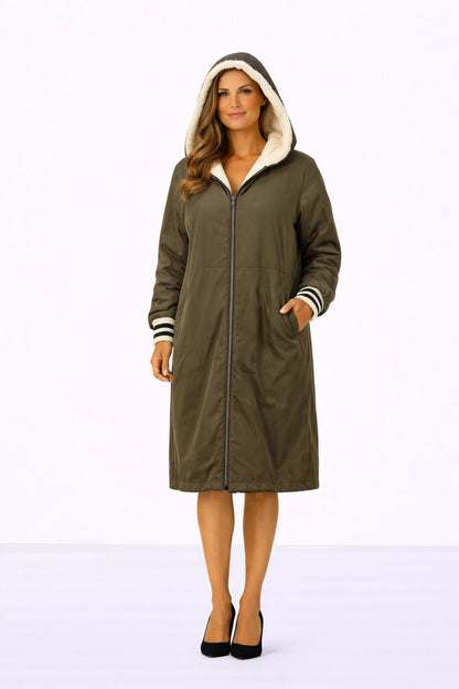 Reversible Army Green Fur Coat with Hood