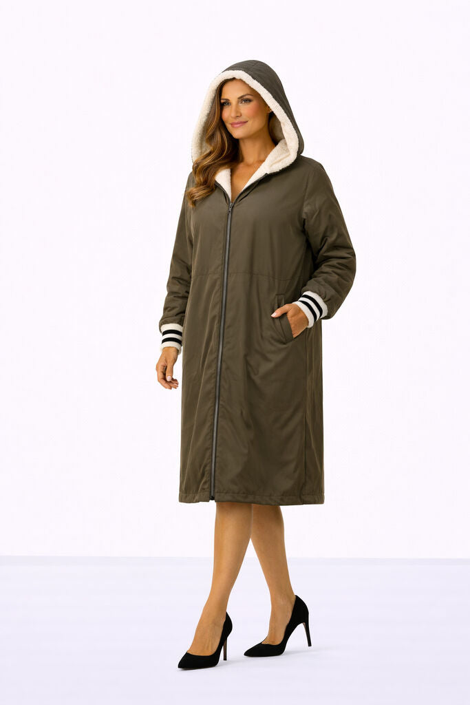 Reversible Army Green Fur Coat with Hood