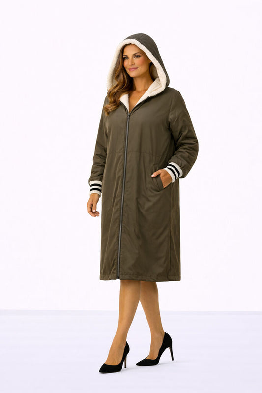 Reversible Army Green Fur Coat with Hood