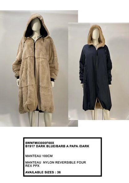 Reversible Fur and Nylon Hooded Coat