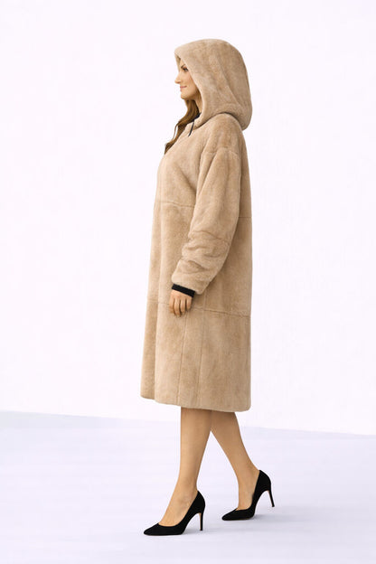 Reversible Fur and Nylon Hooded Coat