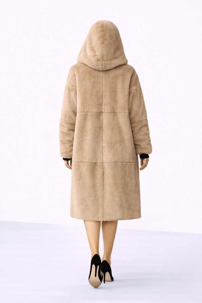 Reversible Fur and Nylon Hooded Coat