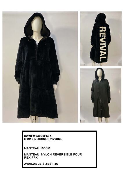 Black Reversible Fur Coat with Hood