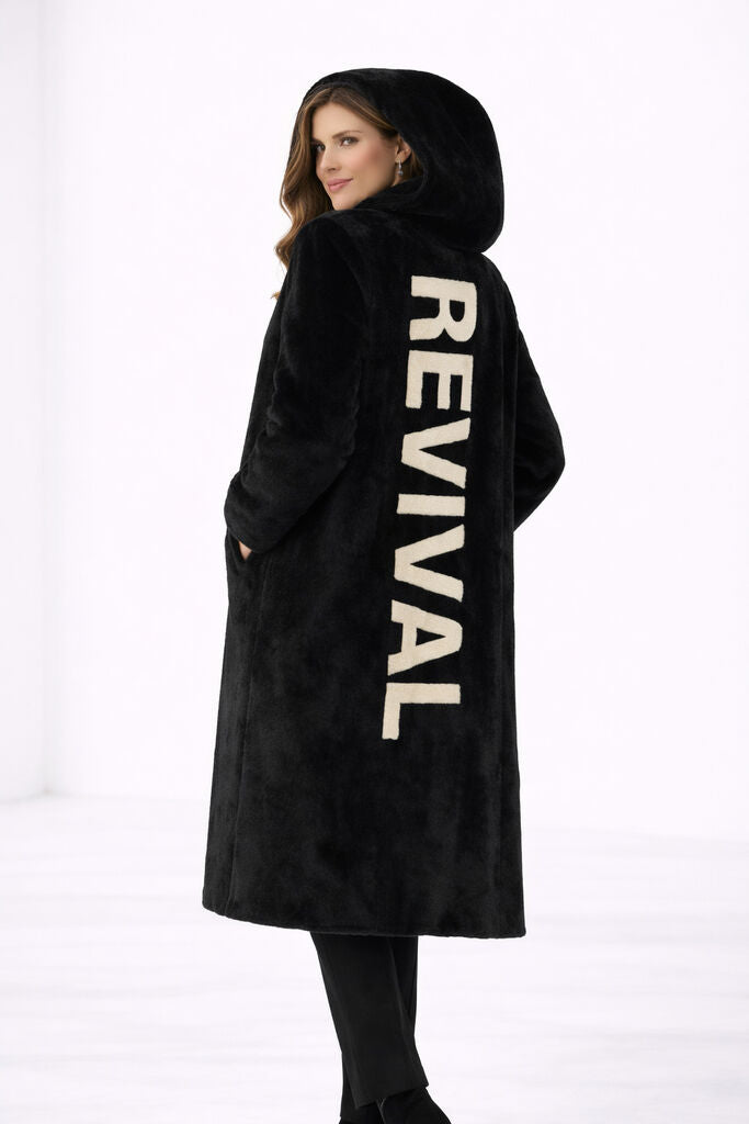 Black Reversible Fur Coat with Hood