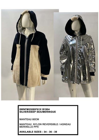 Reversible Silver and Fleece Coat with Hood