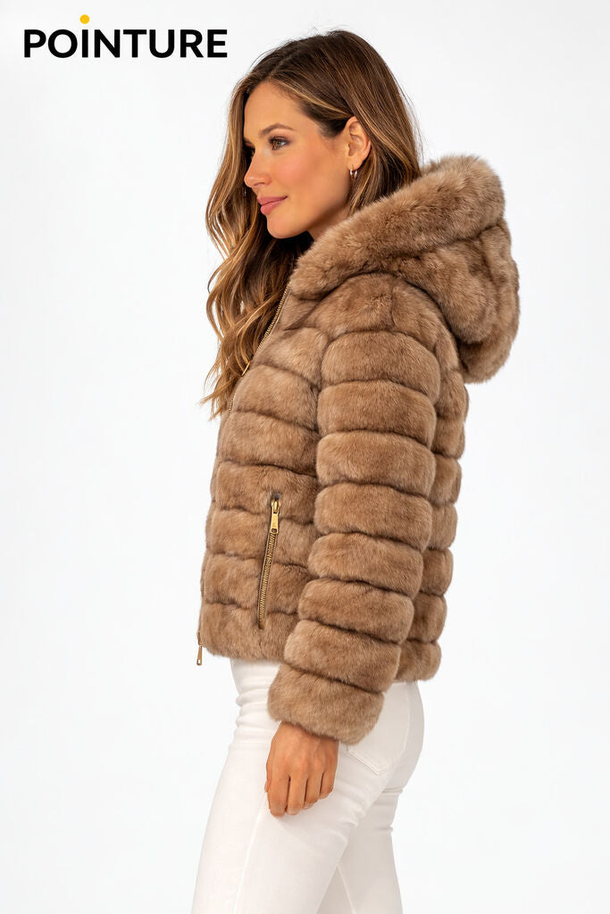 Sand Reversible Jacket with Fur Hood