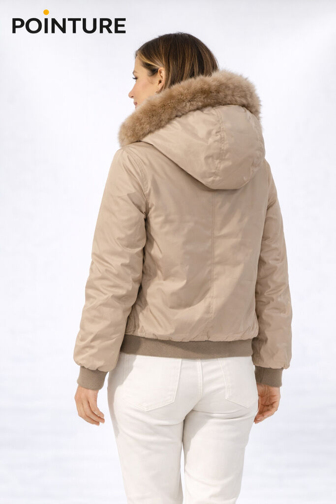 Sand Reversible Jacket with Fur Hood