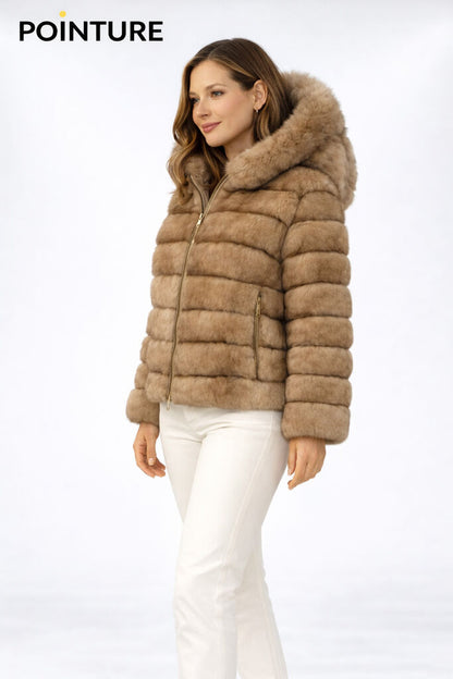 Sand Reversible Jacket with Fur Hood