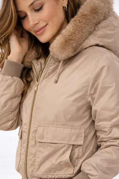 Sand Reversible Jacket with Fur Hood