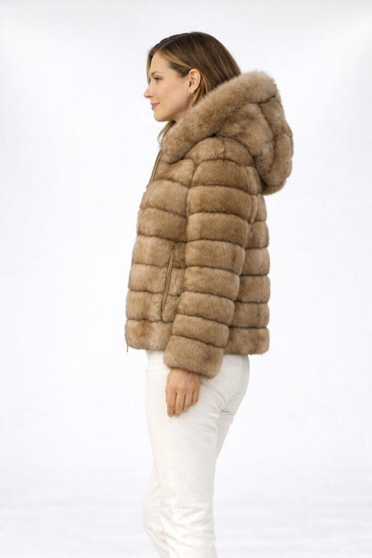 Sand Reversible Jacket with Fur Hood