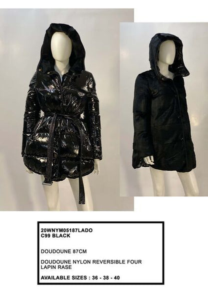 Black Glossy Reversible Hooded Coat