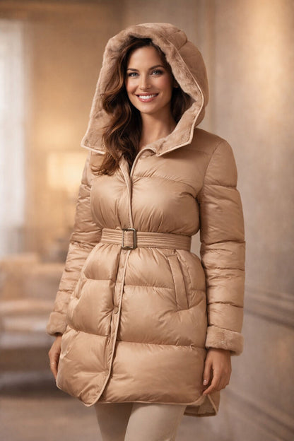 Nude Reversible Puffer Jacket with Belt