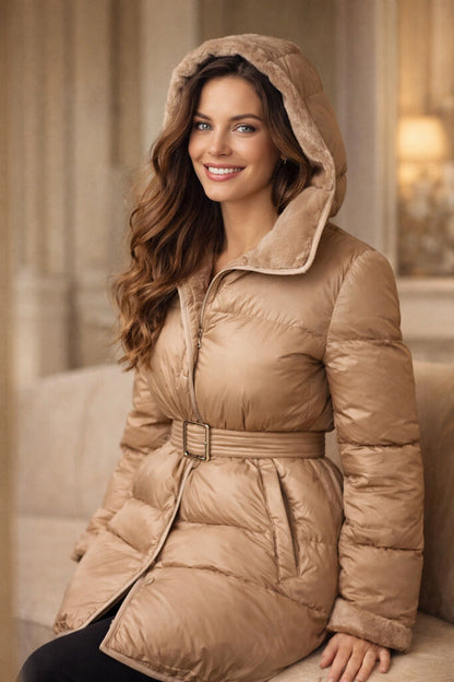 Nude Reversible Puffer Jacket with Belt