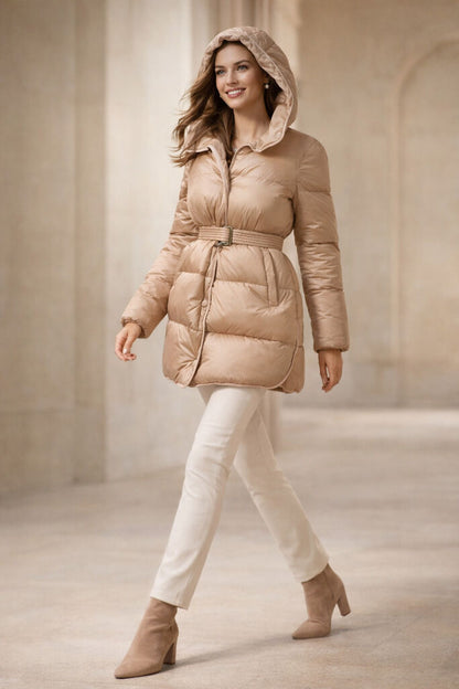Nude Reversible Puffer Jacket with Belt