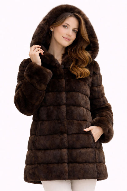 Black Reversible Parka with Fur Trim