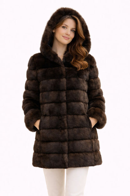 Black Reversible Parka with Fur Trim