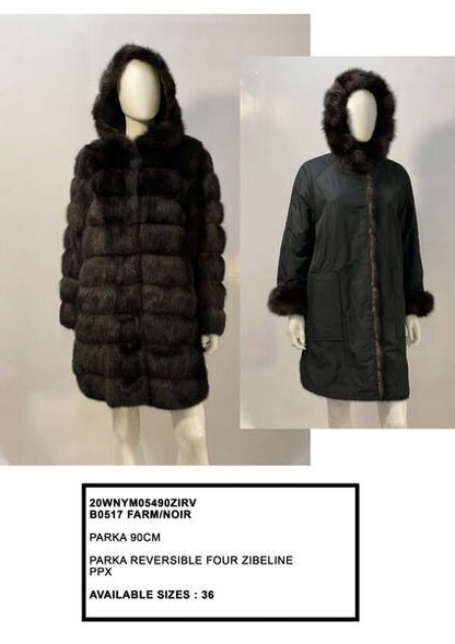 Black Reversible Parka with Fur Trim