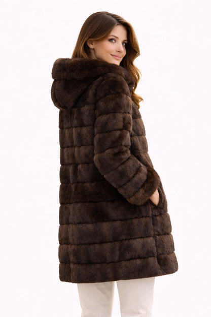 Black Reversible Parka with Fur Trim