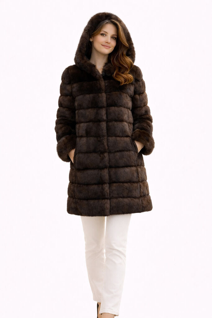 Black Reversible Parka with Fur Trim