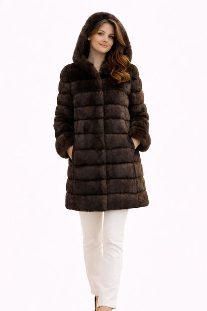 Black Reversible Parka with Fur Trim