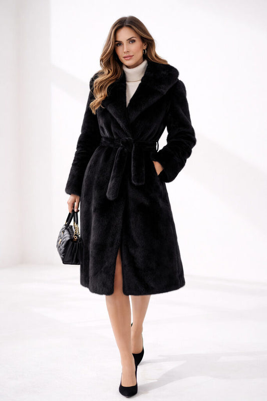 Black Reversible Parka with Fur Trim