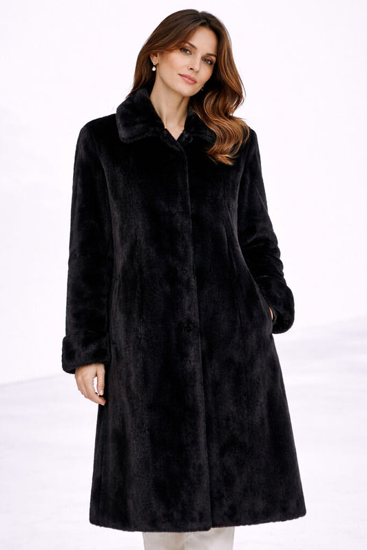 Black Reversible Parka with Fur Trim
