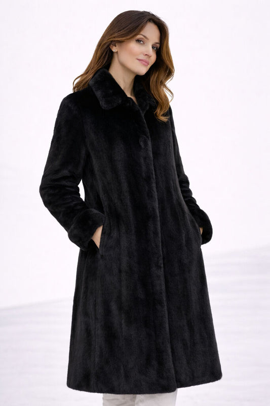 Black Reversible Parka with Fur Trim