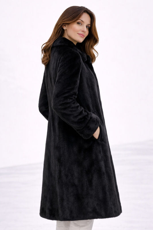 Black Reversible Parka with Fur Trim