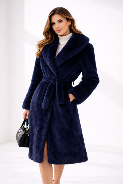 Reversible Dark Blue Textured Parka with Fur Detail