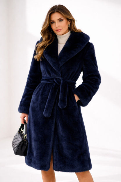 Reversible Dark Blue Textured Parka with Fur Detail