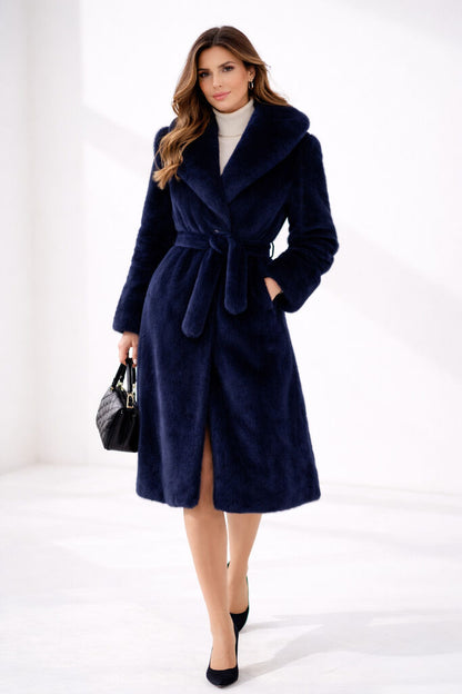 Reversible Dark Blue Textured Parka with Fur Detail