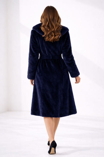 Reversible Dark Blue Textured Parka with Fur Detail
