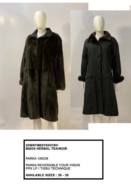 Herbal Tea/Noir Reversible Parka with Fur Trim