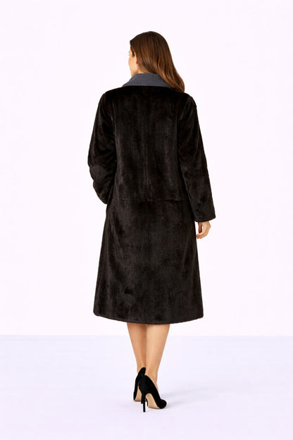 Herbal Tea/Noir Reversible Parka with Fur Trim