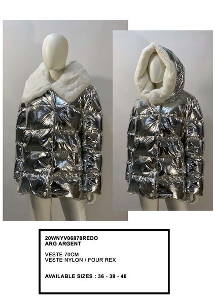 Silver Metallic Puffer Jacket with Fur
