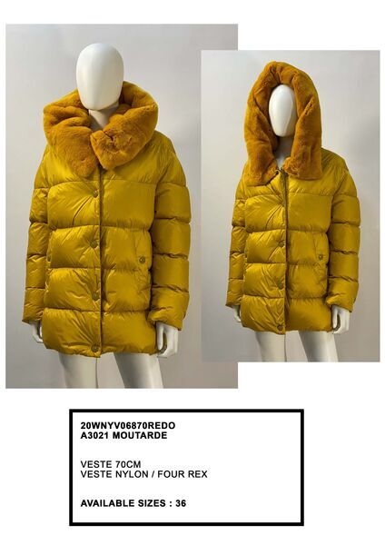 Mustard Quilted Jacket with Fur Hood