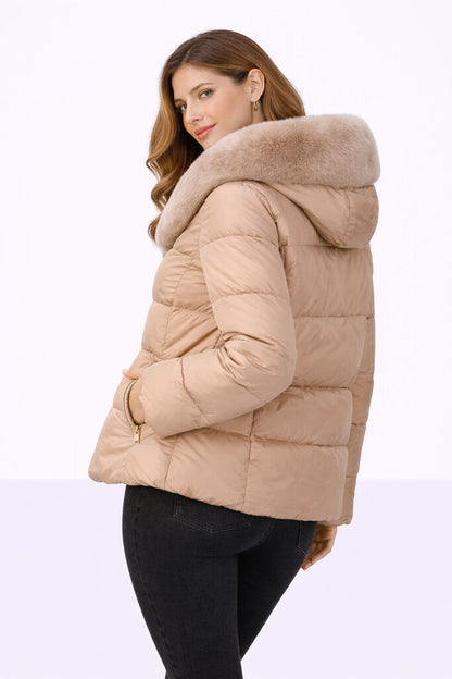 Nude Quilted Puffer Jacket with Plush Collar