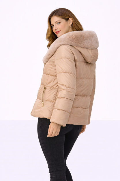 Nude Quilted Puffer Jacket with Plush Collar