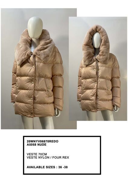 Nude Quilted Puffer Jacket with Plush Collar